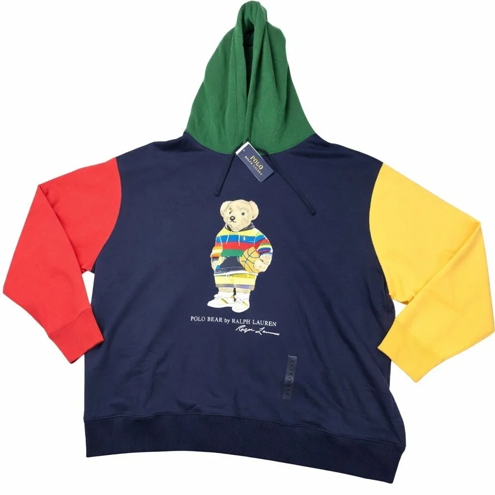 Polo Ralph Lauren Bear Fleece Hoodie Mens 3XB ColorBlocked Basketball Player NWT